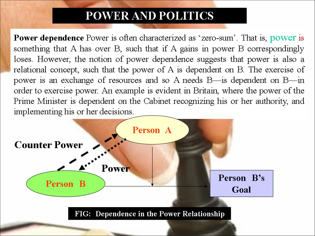 POWER AND POLITICS Power dependence Power is often characterized as ‘zero-sum’. That is, power
